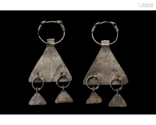 PAIR OF VIKING SILVER EARRINGS WITH SWASTIKAS