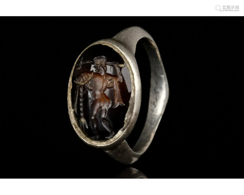 ROMAN SILVER INTAGLIO RING WITH NEPTUNE