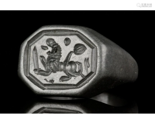 MEDIEVAL BRONZE RING WITH ADVANCING LION