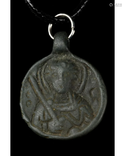 MEDIEVAL BRONZE PENDANT WITH ST. MICHAEL