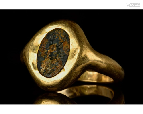 ROMAN GOLD INTAGLIO RING WITH SCORPION - XRF TESTED