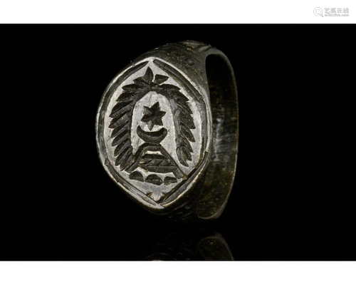 MEDIEVAL BRONZE HERALDIC SEAL RING