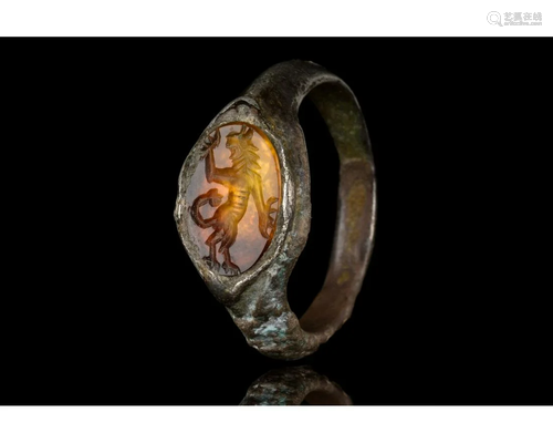 ROMAN SILVER INTAGLIO RING WITH SATYR