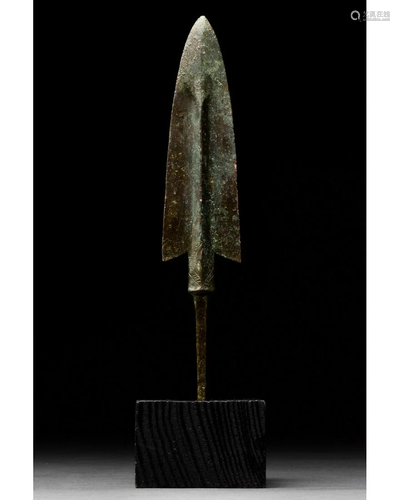 ANCIENT BRONZE SPEAR HEAD ON STAND