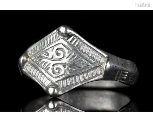 MEDIEVAL SILVER RING WITH SYMBOLS