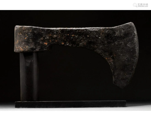 VIKING IRON BATTLE AXE HEAD ON STAND