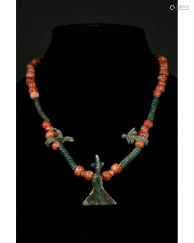 BRONZE AGE NECKLACE WITH BRONZE AMULETS AND STONES