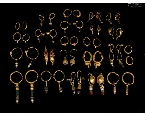 COLLECTION OF 23 ANCIENT PAIRS OF EARRINGS
