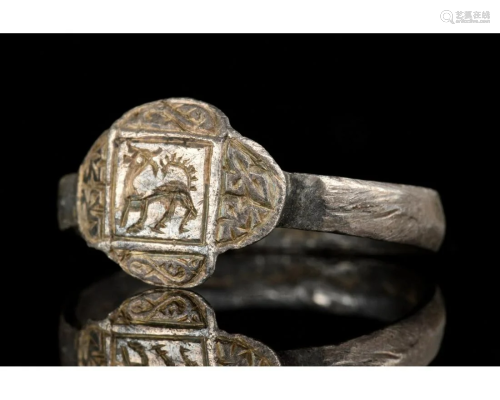 MEDIEVAL SILVER RING WITH DRAGON