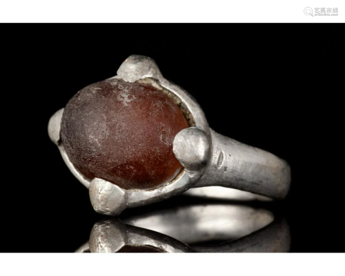 MEDIEVAL SILVER RING WITH CABOCHON