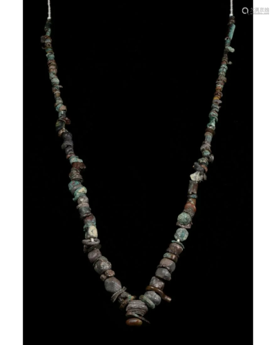 ROMAN BEADED GLASS, BRONZE AND STONE NECKLACE