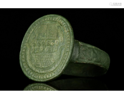 LATE MEDIEVAL BRONZE RING WITH MILITARY SHIP