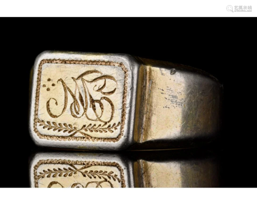POST MEDIEVAL SILVER GILT RING WITH INITIALS