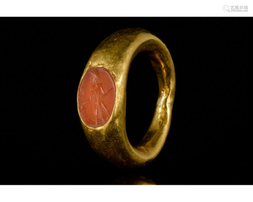 ROMAN GOLD INTAGLIO RING WITH JUPITER - - XRF TESTED