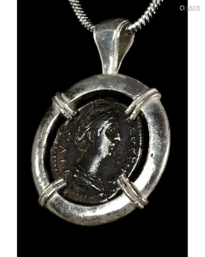 EMPEROR TITUS DENARIUS IN SILVER PENDANT - PAX ROMANA