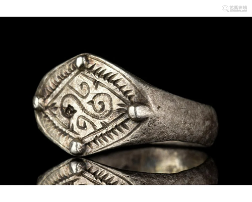 MEDIEVAL SILVER RING WITH SYMBOLS