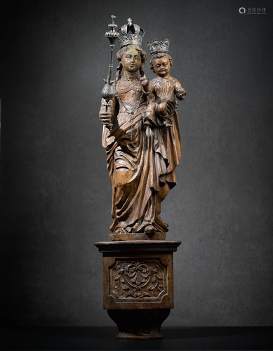 VIRGIN AND CHILD IN CARVED WOOD