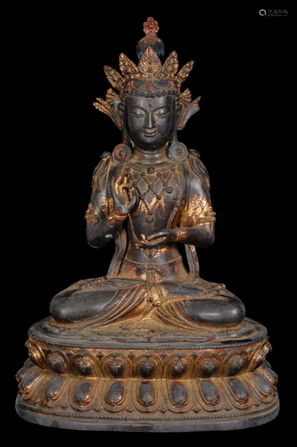 [Chinese] A Tibetan Partially Gilt Bronze Sitting