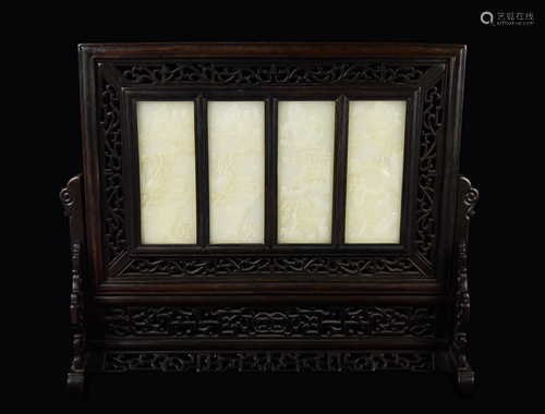 A Chinese Old Hardwood Table Screen Inlaid with White