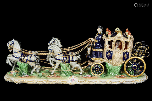 A Continental Porcelain Palace Carriage with Four