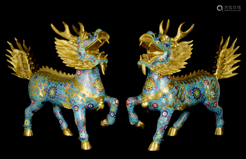 [Chinese] A Pair of Large Cloisonne Water Kirin