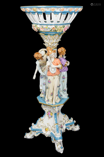 A Continental Porcelain Figural jardiniere with Three