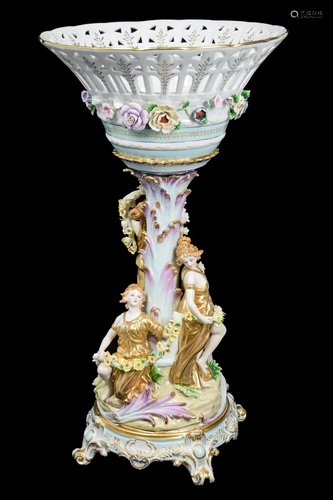 A Continental Porcelain Figural jardiniere with Three