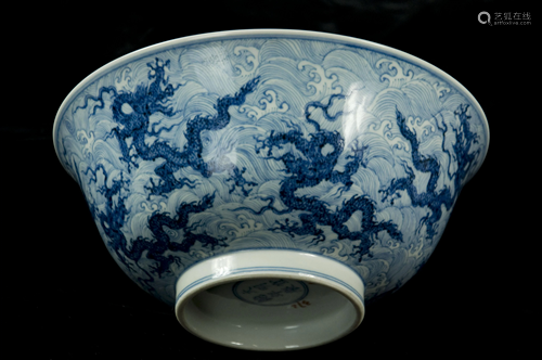 Chinese Blue and White Porcelain Sea and Dragons