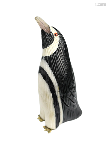 A Black and White Onyx Carved Penguin Ornament