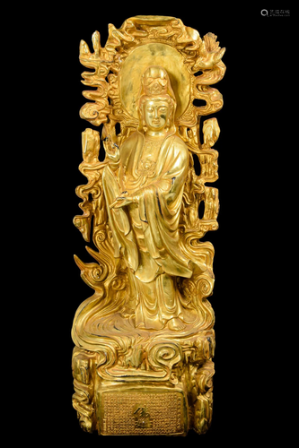 [Chinese] A Gilt Bronze Standing Guanying Statue