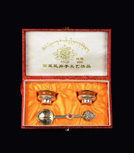 A Set of Vintage Tibetan Silver Ceremonial Tea Set (Two