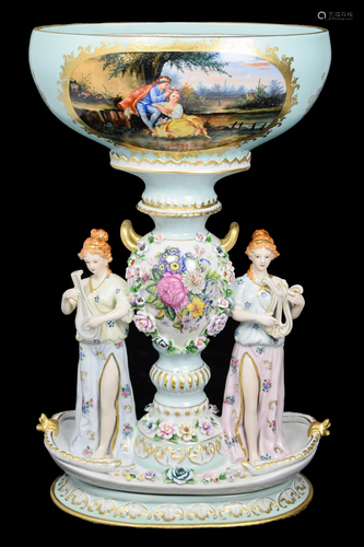 A Continental Porcelain Figural jardiniere with Two