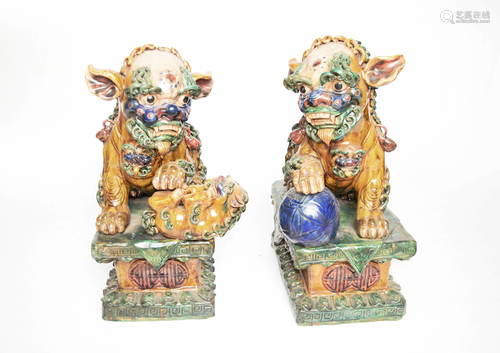 A Pair of Republic Era Chinese Tri-Coloured Pottery