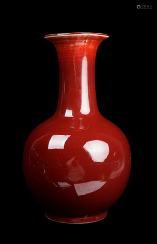 [Chinese] A Jingdezhen Red Glazed Porcelain Globe Vase