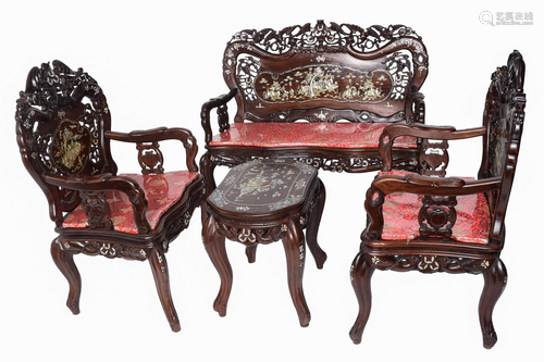 [Chinese] A Set of Nacre Inlaid Harwood Sofa Set