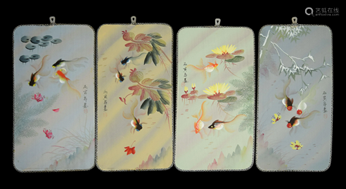 [Chinese] A Set of Painted Fabric Screens (4 pcs)