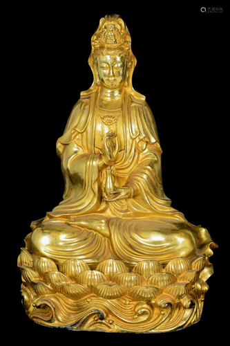 [Chinese] A Gilt Bronze Guanyin Statue