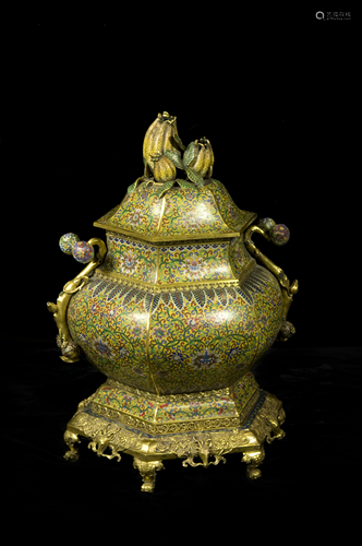 Chinese Bronze Cloisonne Enamel Censer with Intertwined