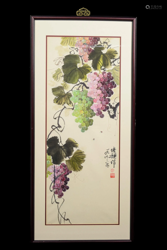 [Chinese] A Water Colour Painting of Grapes by Sun, Pei