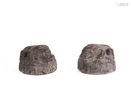 A Pair of Chinese Stone Mythical Beast Weights