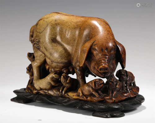 A CHINESE SOAPSTONE CARVING PIGS