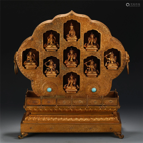 A CHINESE GILT BRONZE BUDDHA NICHE AND BUDDHAS