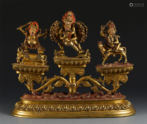 A SET OF THREE CHINESE GILT BRONZE FIGURES OF BUDDHAS