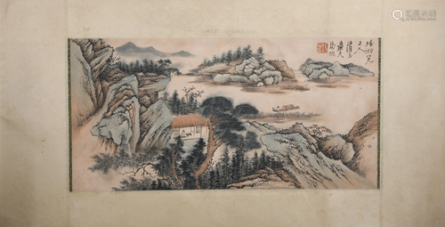 A CHINESE PAINTING OF LANDSCAPE AND FIGURES