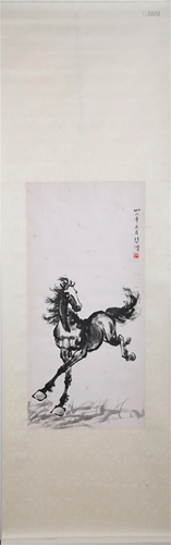 A CHINESE PAINTING OF RUNNING STEED