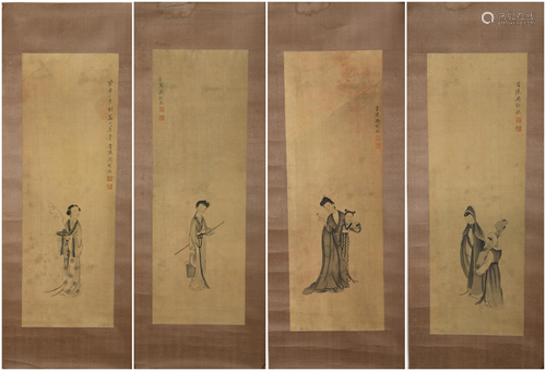 FOUR CHINESE PAINTING PANELS OF LADIES