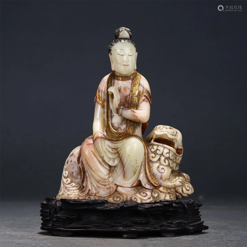 A CHINESE SOAPSTONE FIGURE OF BUDDHA