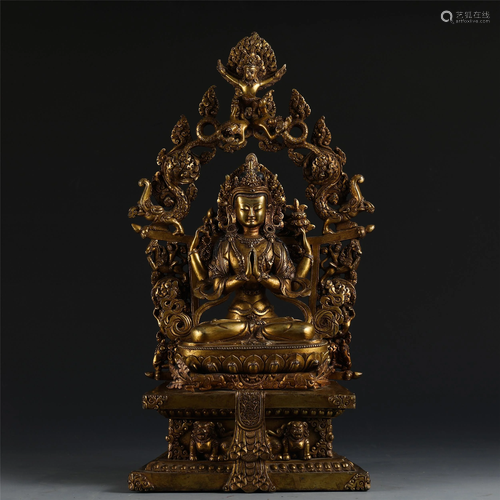 A CHINESE GILT BRONZE FIGURE OF BUDDHA GUANYIN