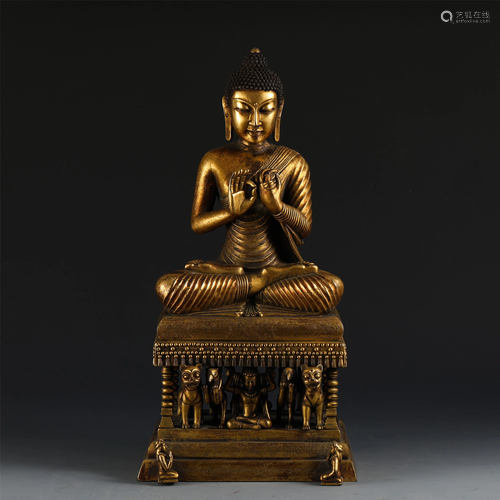 A CHINESE GILT BRONZE FIGURE OF BUDDHA SAKYAMUNI