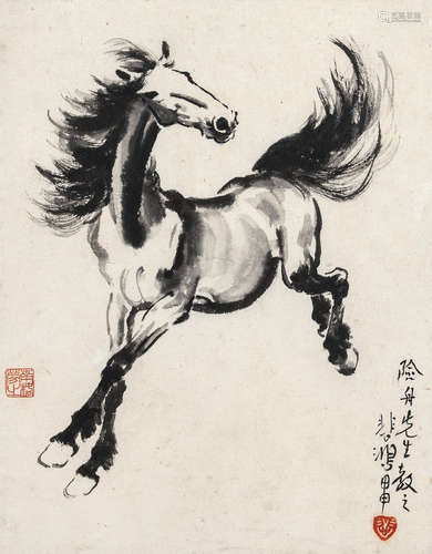 徐悲鸿（1895～1953） 奔马 镜框 纸本设色